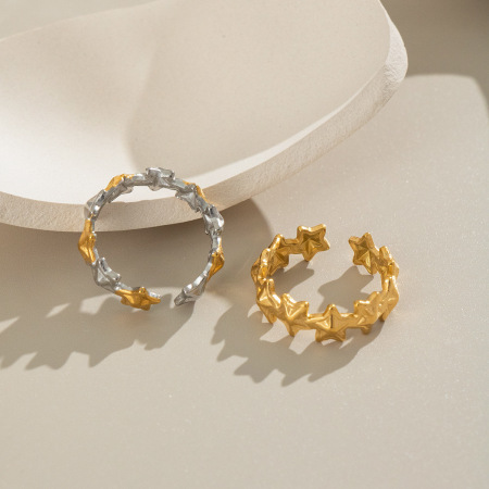 Bague minimaliste en acier inoxydable doré, étanche, en forme d'étoile simple (1 pièce). 2