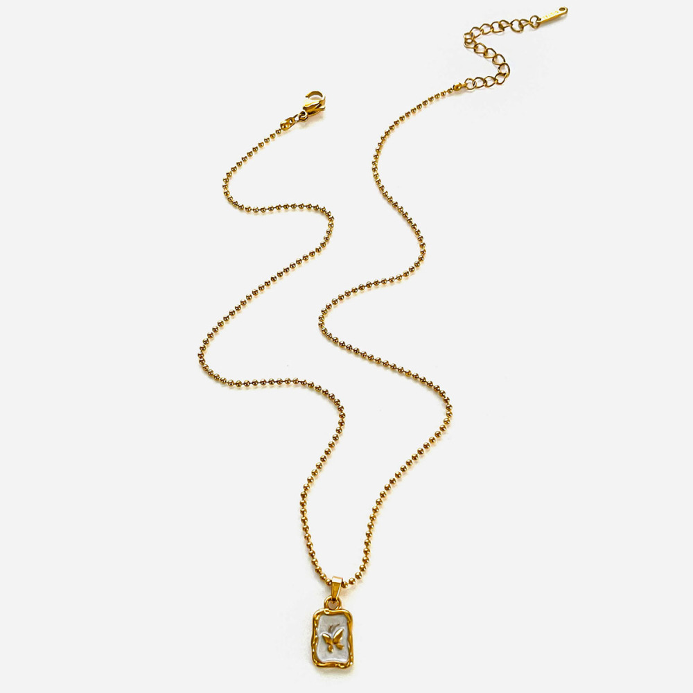 Collier Pendentif En Acier Inoxydable Doré, Étanche, En Forme De Cœur Émaillé 