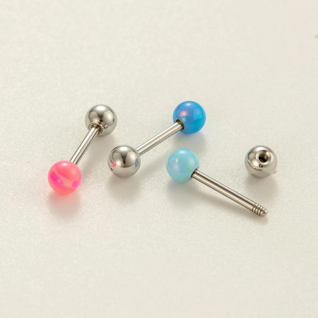 Boucles d'oreilles piercing femme, rondes, en acier inoxydable, étanches, avec opale simple (1 pièce).