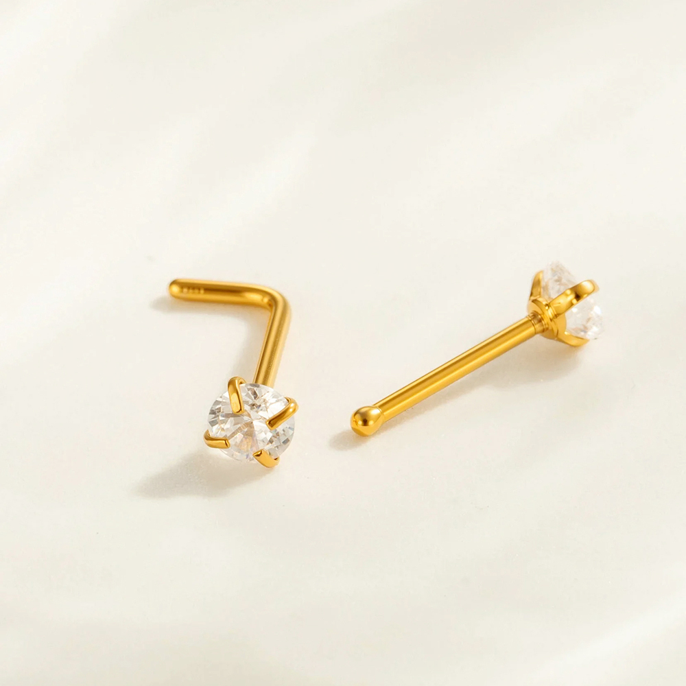 Piercing De Nez Pour Femme En Forme De Cœur, En Acier Inoxydable Étanche, Couleur Or Et Zircon (1 Pièce). Image5