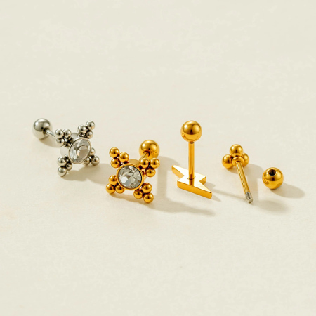 Boucle d'oreille piercing en acier inoxydable étanche couleur or avec zircon (1 pièce) 2