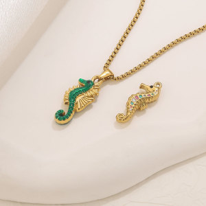 Pendentif Femme En Acier Inoxydable Doré, Motif Hippocampe (1 Pièce) h5 Image5