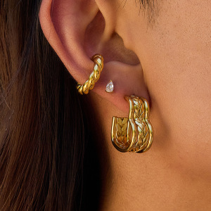 1 Paire De Boucles D'Oreilles Créoles Romantiques En Forme De Cœur, En Acier Inoxydable Étanche, Couleur Or, Pour Femme h5 Image4