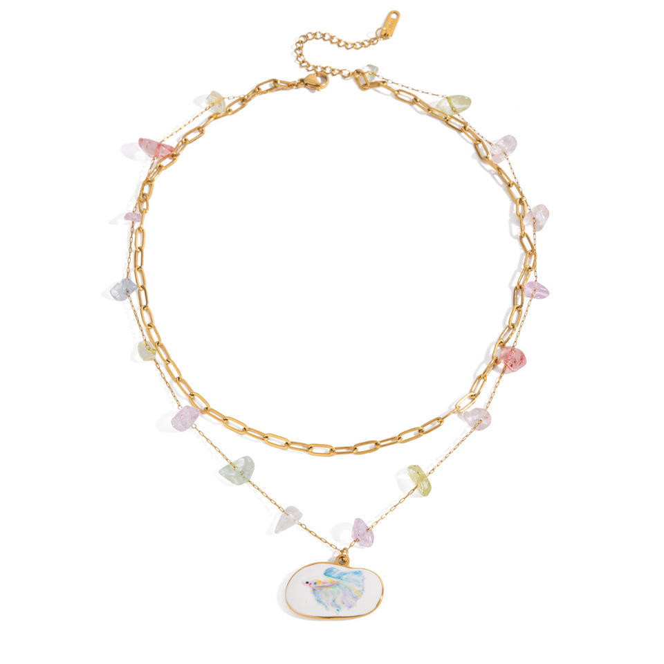 Collier Pendentif Femme En Acier Inoxydable Doré, Motif Poisson Tropical (1 Pièce) 