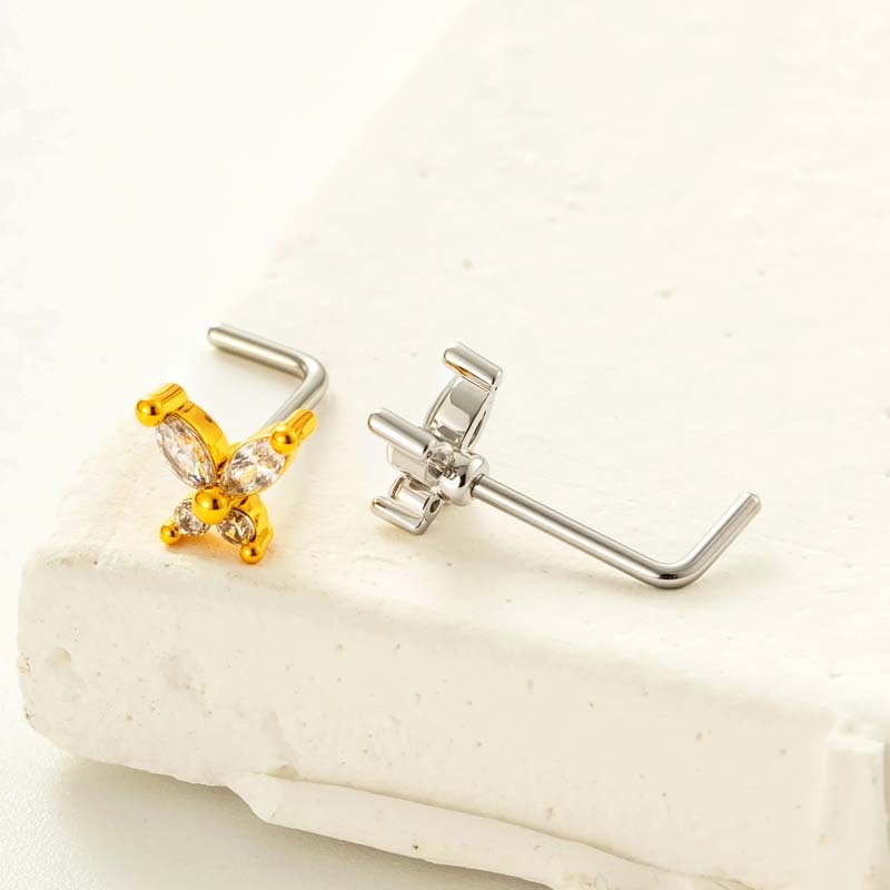 1 Pièce De Piercing De Nez En Zircon Couleur Cuivre Doré Image3