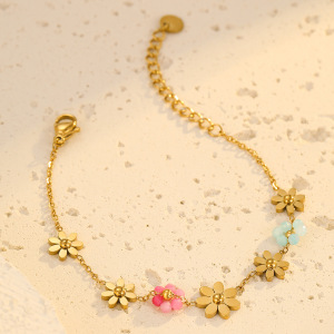 Bracelets À Maillons Pour Femmes Sweet Flower En Acier Inoxydable Étanche Couleur Or h5 Image3