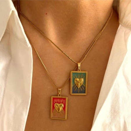 Collier pendentif en acier inoxydable étanche en forme de cœur, motif tarot