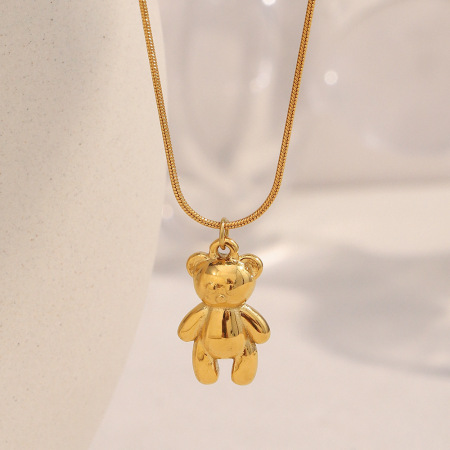 Collier pour femme avec pendentif ours mignon de couleur unie