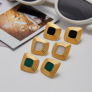 1 Paire De Boucles D'Oreilles Puces Élégantes Rectangulaires En Acier Inoxydable Étanche Couleur Or, Collection Classique Pour Femmes h5 Image6