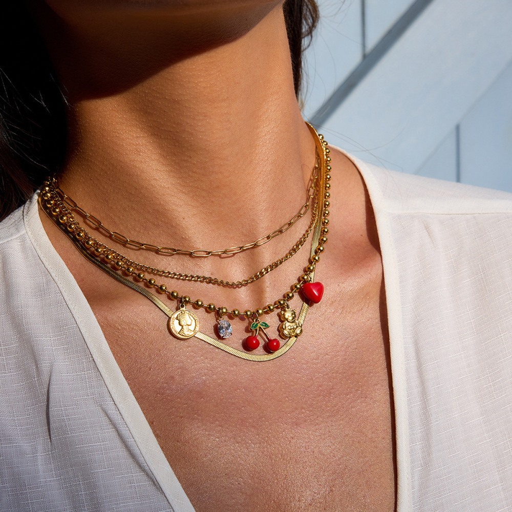 Collier Pendentif Femme En Acier Inoxydable, Couleur Or, Orné D'Un Cerisier Naturel (1 Pièce) Image4
