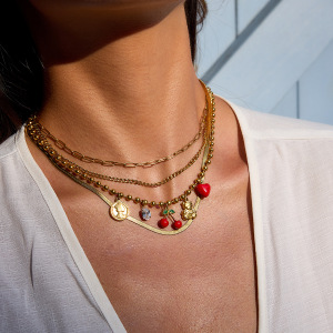 Collier Pendentif Femme En Acier Inoxydable, Couleur Or, Orné D'Un Cerisier Naturel (1 Pièce) h5 Image4
