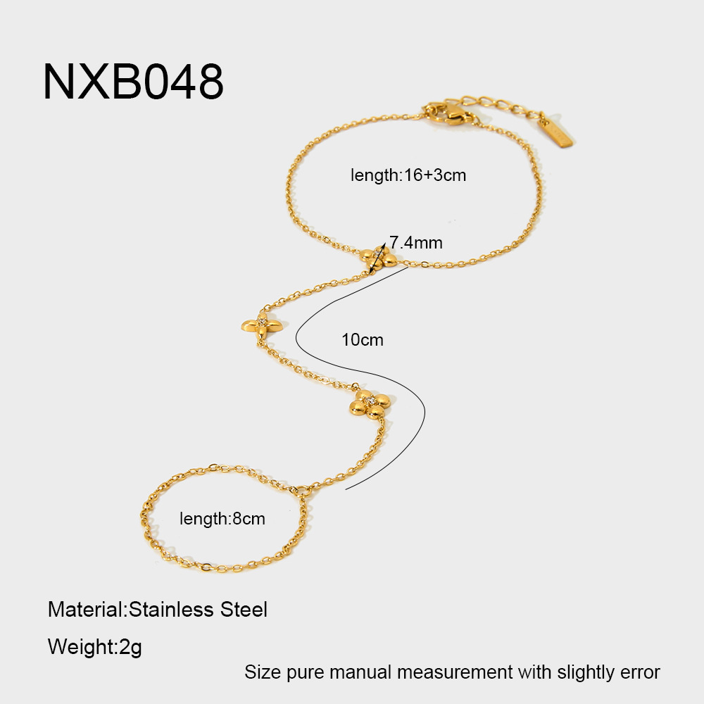 Bracelet À Nouer Au Doigt En Acier Inoxydable Doré, Orné D'Une Fleur (1 Pièce)