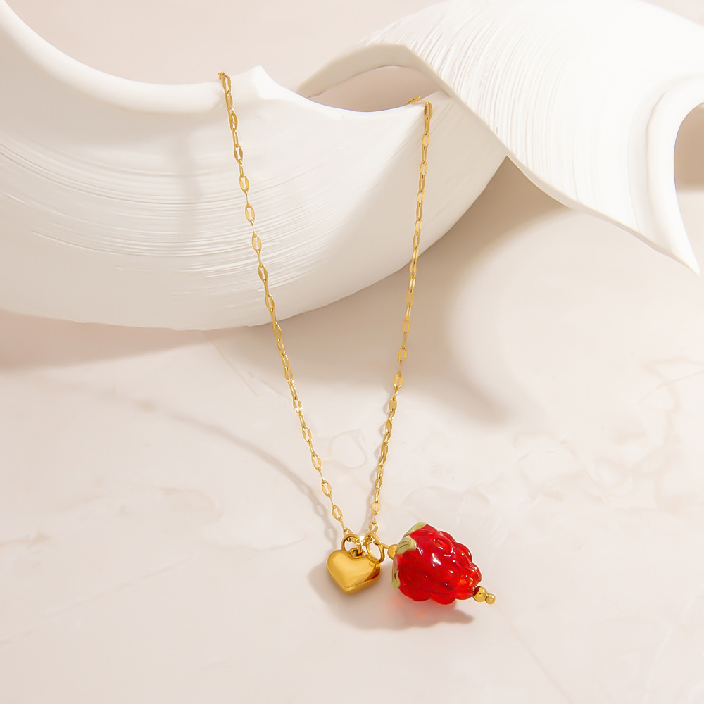 Collier Pendentif En Acier Inoxydable Doré, Étanche, En Forme De Fruit (1 Pièce) Image5