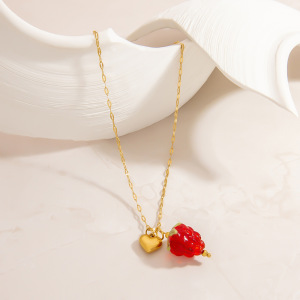 Collier Pendentif En Acier Inoxydable Doré, Étanche, En Forme De Fruit (1 Pièce) h5 Image5