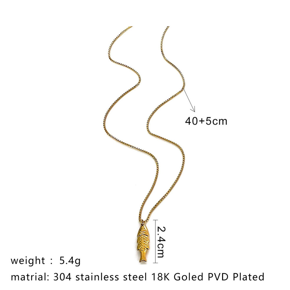 Collier Pendentif En Acier Inoxydable Doré, 1 Pièce, En Forme De Poisson Image2