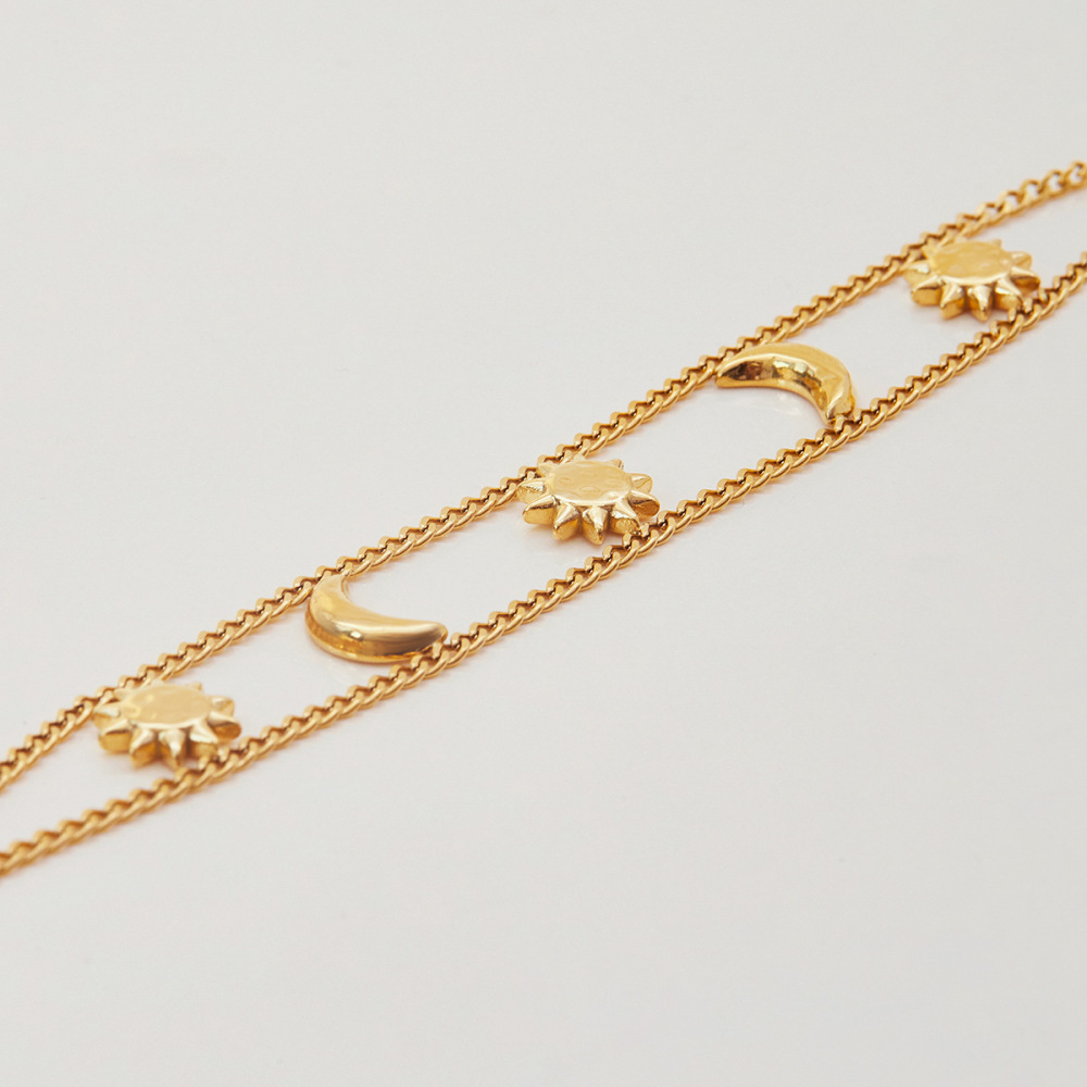 Bracelet Chaîne Femme Rétro Soleil Et Lune En Acier Inoxydable Étanche Couleur Or (1 Pièce) Image5