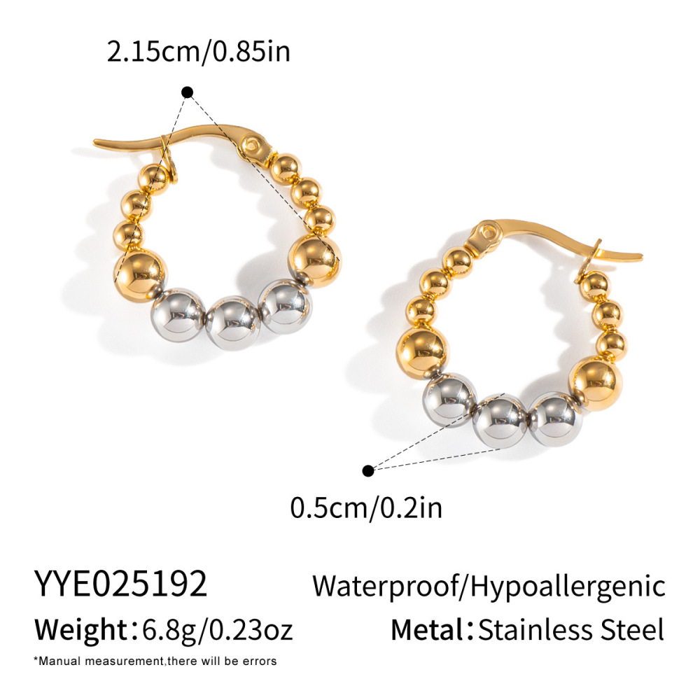 1 Paire De Boucles D'Oreilles Créoles En Acier Inoxydable Étanches, De Couleurs Assorties Et Ornées De Perles. 