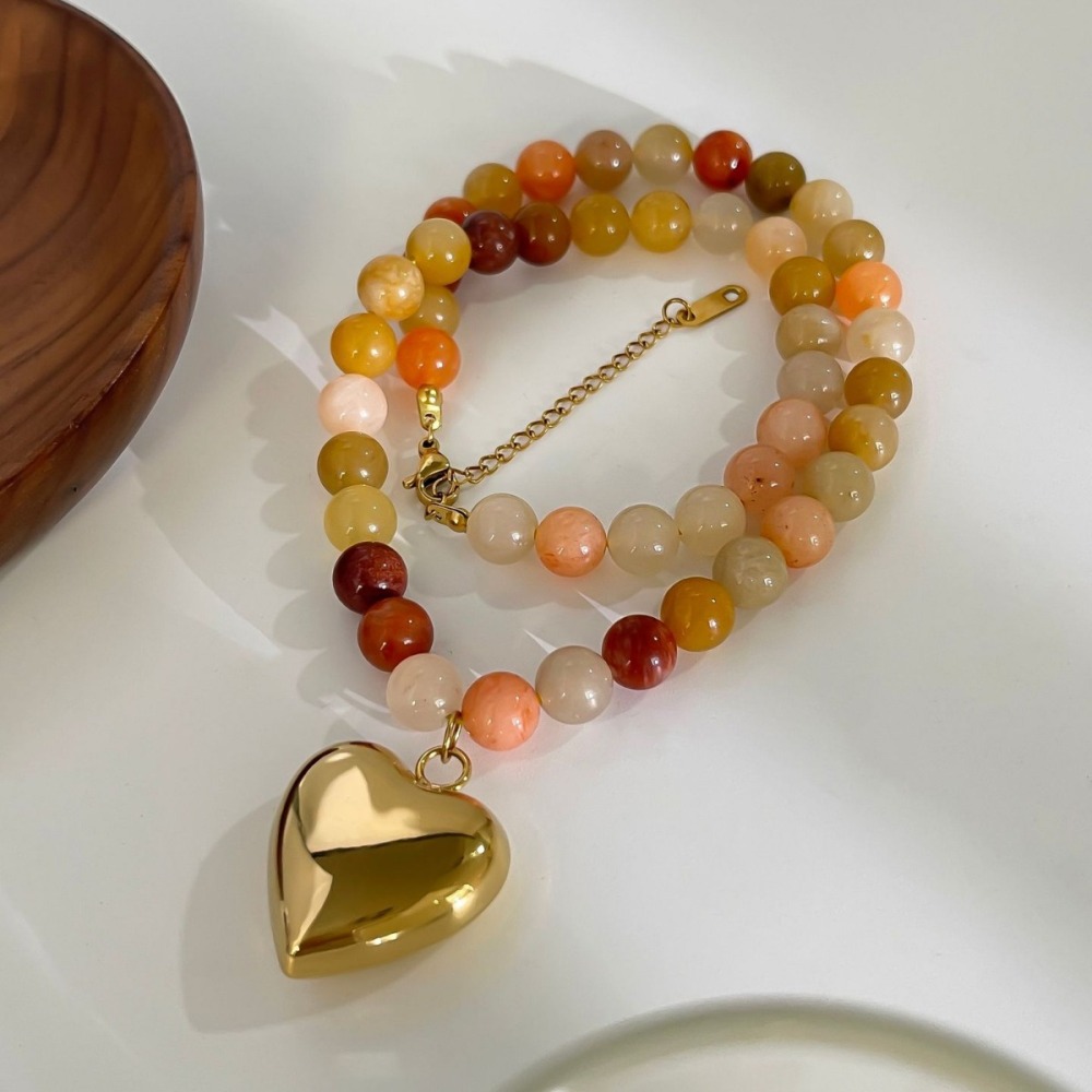 Collier Pendentif Cœur En Acier Inoxydable Étanche Avec Pierre Naturelle (1 Pièce) Image4