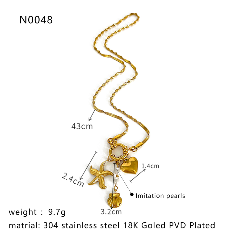 Collier Pendentif Oceanic En Acier Inoxydable Étanche Couleur Or (1 Pièce) Image2
