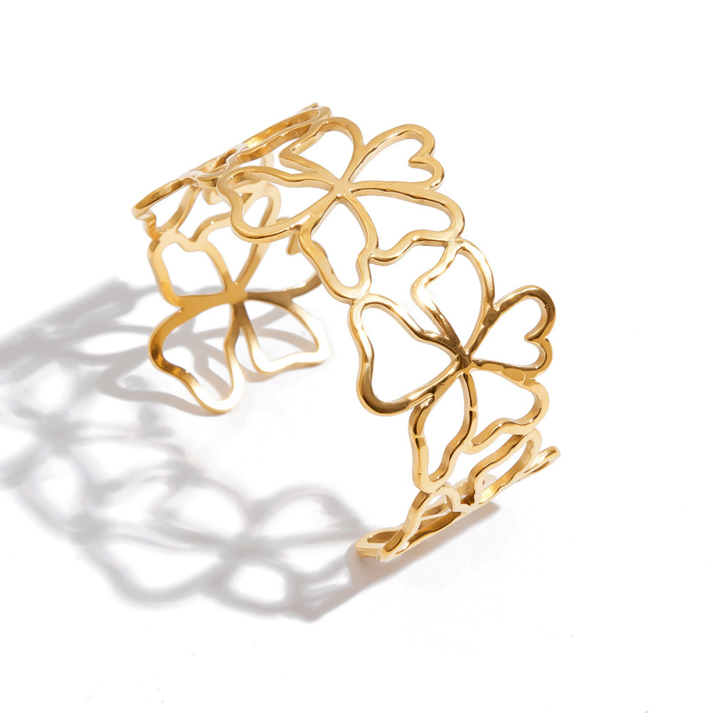 Bracelet Pour Femme, Collection Romantique, Motif Floral, En Acier Inoxydable, Couleur Or, Étanche (1 Pièce) 
