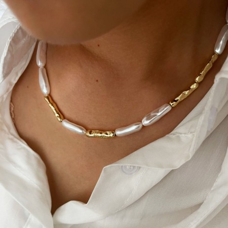 Collier de perles couleur cuivre et or 1 pièce