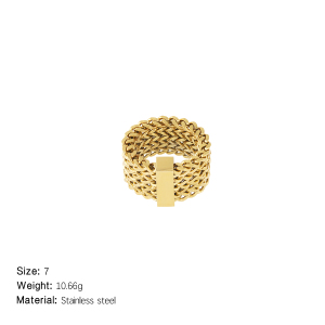 Bague Tendance En Acier Inoxydable Doré, Imperméable, Collection Simple, Patchwork Simple (1 Pièce) h5 Image2