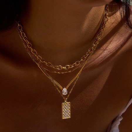Collier pendentif rectangulaire pour femme, couleur or, en acier inoxydable étanche, assorti à un coloris existant (1 pièce)