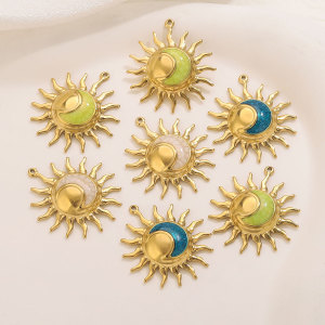 Pendentif Classique Diy Pour Femme, En Acier Inoxydable Étanche, Couleur Or, Motif Soleil (1 Pièce) h5 Image4
