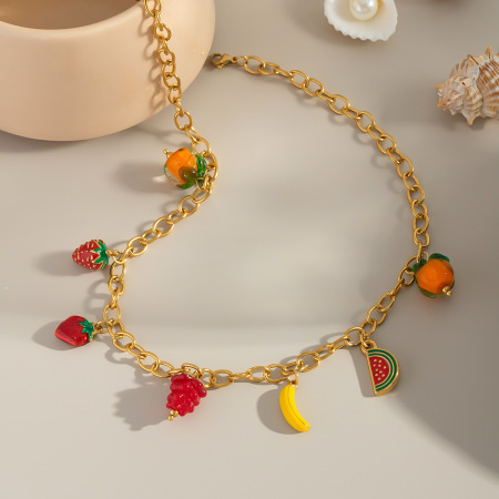 Collier pendentif doré étanche en acier inoxydable, 1 pièce, représentant un fruit sucré 2
