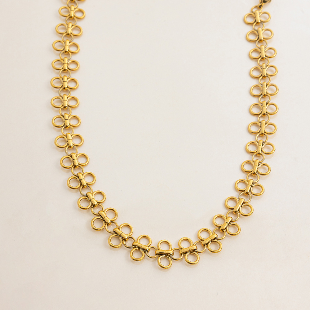 1 Paire De Colliers À Chaîne En Acier Inoxydable Doré Pour Femme, , Motif Trèfle Image6