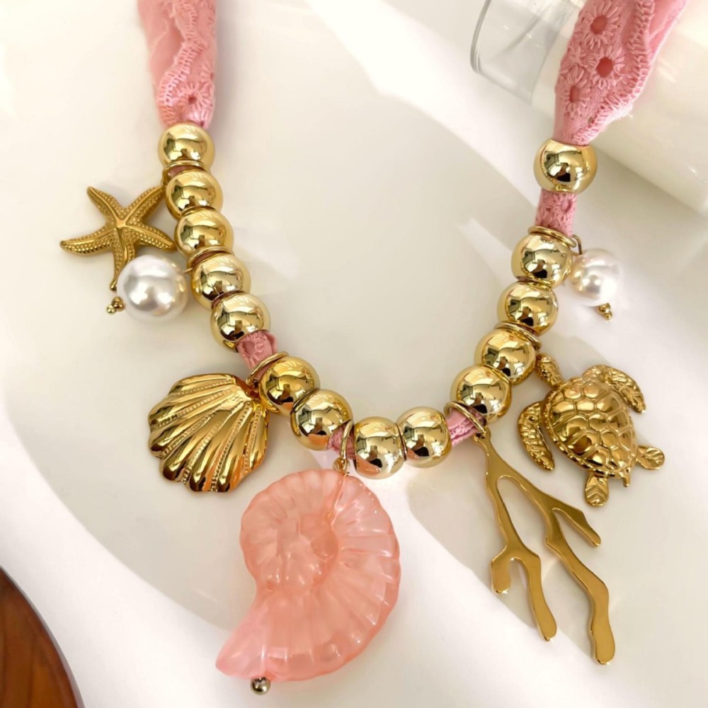 Collier Pendentif Oceanic En Acier Inoxydable Étanche Couleur Or (1 Pièce) Image3