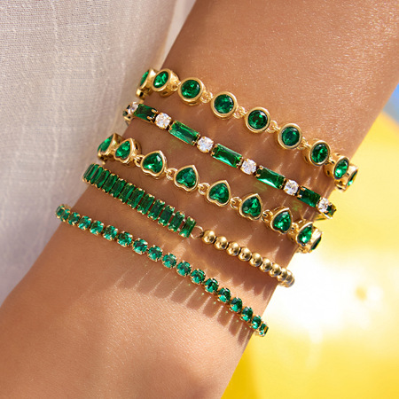 Bracelet chaîne femme en acier inoxydable vert rétro étanche couleur or (1 pièce)