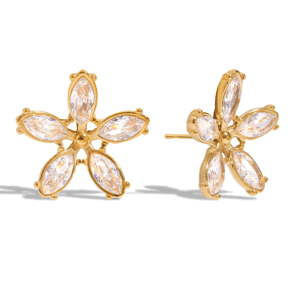 Boucles D'Oreilles Puces Pour Femme, Collection Romantique, Motif Floral, En Acier Inoxydable Étanche, Couleur Or (1 Paire).