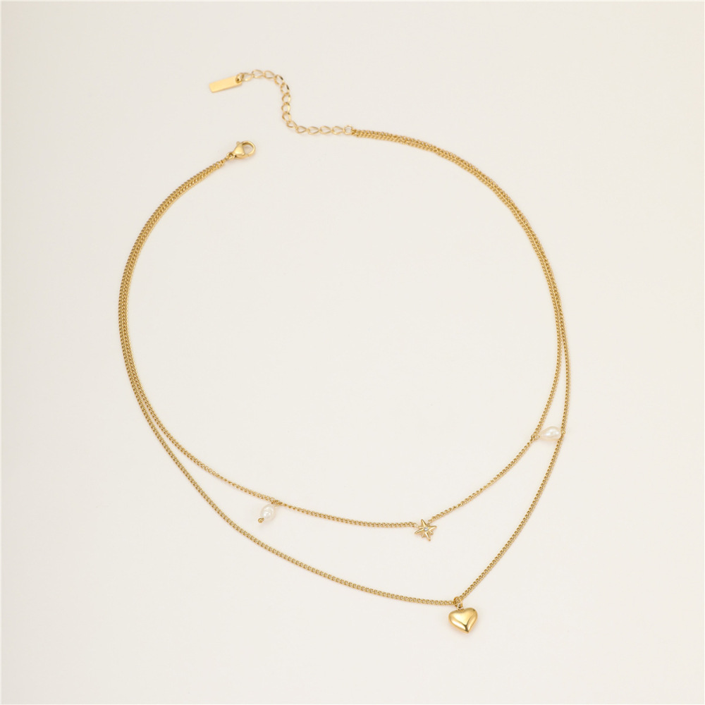 Colliers Superposés Pour Femmes, Collection Simple Series Daily Heart, En Acier Inoxydable Étanche, Couleur Or Image5