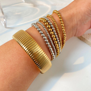 Bracelet Pour Femme Simple Series Daily Beads En Acier Inoxydable Étanche Couleur Or h5 Image2