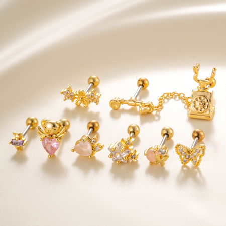 Boucles d'oreilles percées en acier titane et zircon pour femme, 1 pièce, cœur brillant