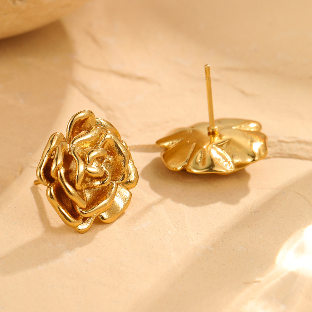 Boucles D'Oreilles Puces Daily Flower Pour Femmes, En Acier Inoxydable Étanche, Couleur Or Image4