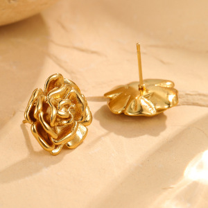 Boucles D'Oreilles Puces Daily Flower Pour Femmes, En Acier Inoxydable Étanche, Couleur Or h5 Image4