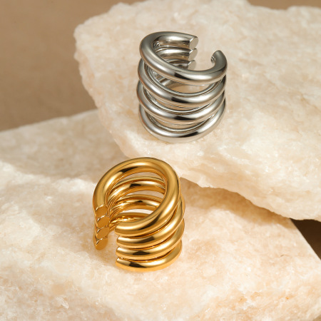 Boucles d'oreilles manchettes d'oreille pour femmes, en acier inoxydable, imperméables, géométriques, de la collection quotidienne Simple Series 2