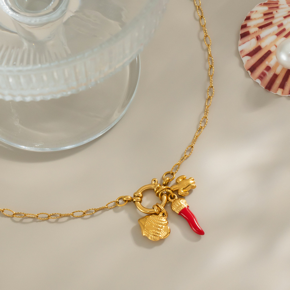 Collier Pendentif Chill Charm En Acier Inoxydable Étanche Couleur Or (1 Pièce) Image4