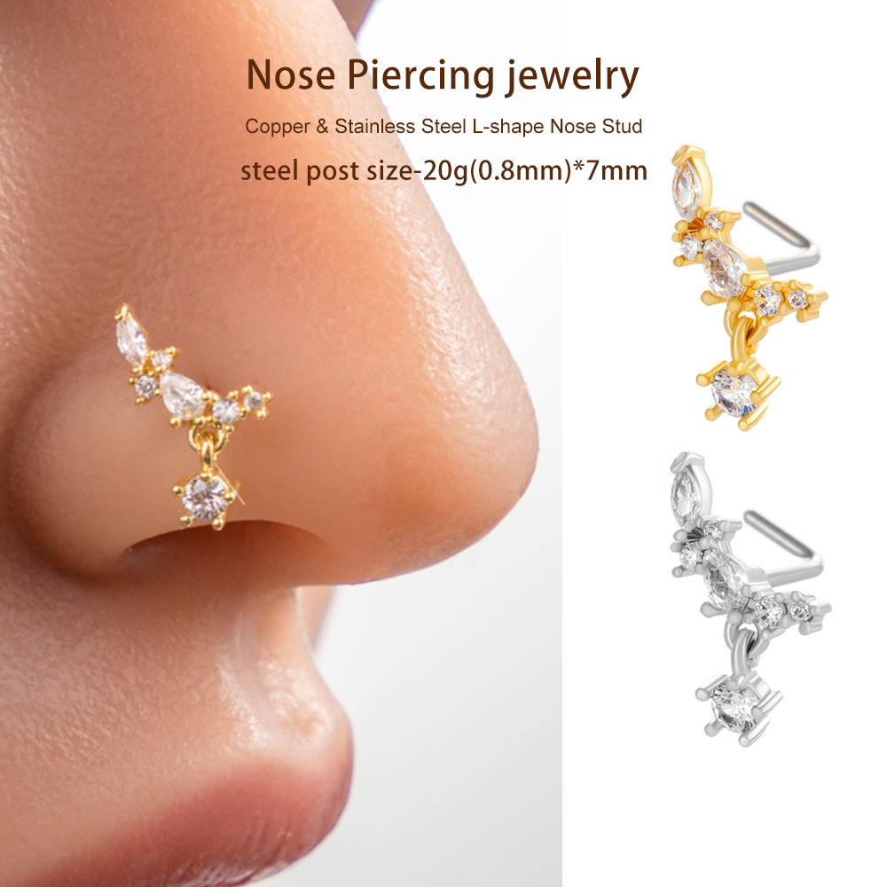 1 Pièce De Piercing De Nez Géométrique En Cuivre Doré Et Zircon Pour Femme Image4