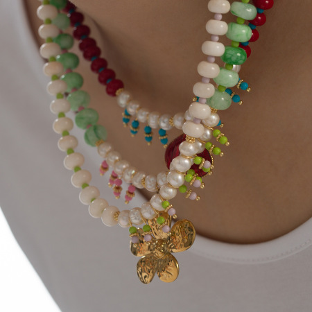 Collier pendentif pour femme, série luxueuse, perles de fleurs rétro, couleur or
