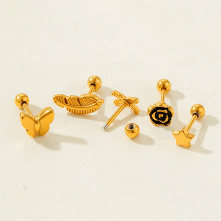Boucle d'oreille piercing en acier inoxydable étanche couleur or (1 pièce) 2
