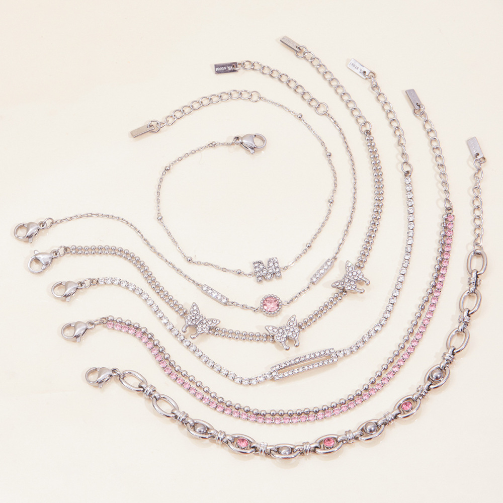 Bracelet Chaîne Femme En Acier Inoxydable Étanche Avec Lettre Mignonne (1 Pièce) - Collection Luxe Image3