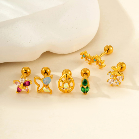 Boucles d'oreilles percées en cuivre et zircon pour femme, 1 pièce