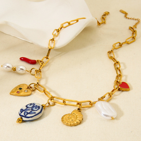 Collier pendentif rétro en acier inoxydable étanche couleur or (1 pièce)