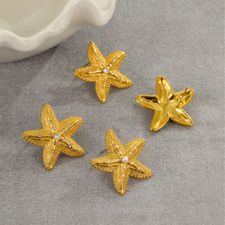 Boucles d'oreilles puces pour femmes, collection romantique « Vacation Star », en acier inoxydable étanche. 2
