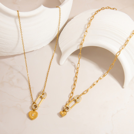 Collier pendentif cœur en acier inoxydable étanche couleur or (1 pièce) 2