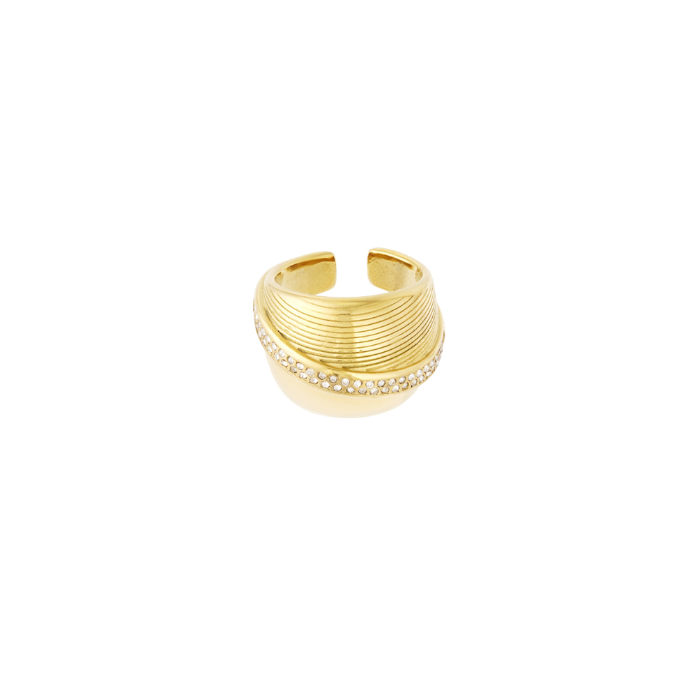 Bague De Luxe Classique Géométrique En Acier Inoxydable Étanche Couleur Or (1 Pièce)