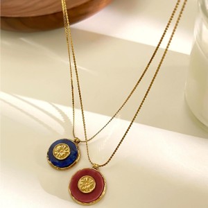 Collier Pendentif En Acier Inoxydable Étanche Couleur Or Avec Pierre Naturelle (1 Pièce) h5 Image4